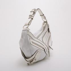 Pre Owned Versace White Leather Biker Hobo