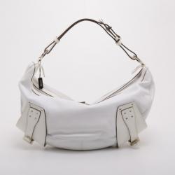 Pre Owned Versace White Leather Biker Hobo