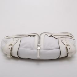 Pre Owned Versace White Leather Biker Hobo