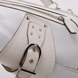 Pre Owned Versace White Leather Biker Hobo