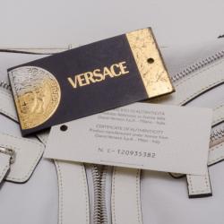 Pre Owned Versace White Leather Biker Hobo