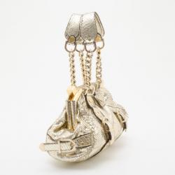 Pre Owned Versace Gold Snakeskin Framed Bauletto