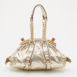 Pre Owned Versace Gold Snakeskin Framed Bauletto