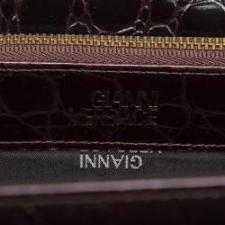 Pre Owned Versace Black Croc Embossed Leather Satchel bag