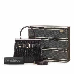 Pre Owned Versace Black Croc Embossed Leather Satchel bag