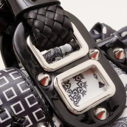 Pre Owned Versace Black and White Multi Print Leather Tote