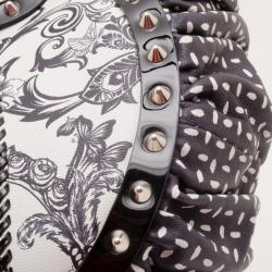 Pre Owned Versace Black and White Multi Print Leather Tote