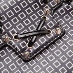 Pre Owned Versace Black and White Multi Print Leather Tote