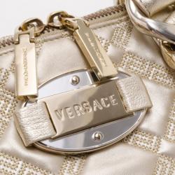Pre Owned Versace Metallic Quilted Logo Leather Satchel 