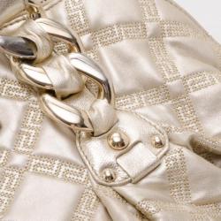 Pre Owned Versace Metallic Quilted Logo Leather Satchel 
