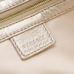 Pre Owned Versace Metallic Quilted Logo Leather Satchel 