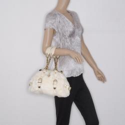 Pre Owned Versace White Chinchilla Madonna Boston Bag