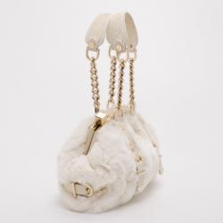Pre Owned Versace White Chinchilla Madonna Boston Bag