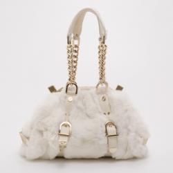 Pre Owned Versace White Chinchilla Madonna Boston Bag