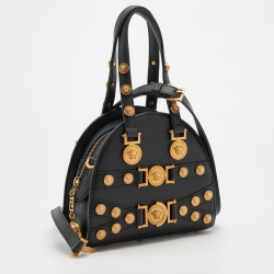 Pre Owned Versace Black Leather Tribute Medallion Satchel