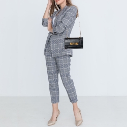 Pre Owned Versace Black Leather Medusa Flap Chain Shoulder Bag