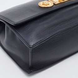 Pre Owned Versace Black Leather Medusa Flap Chain Shoulder Bag