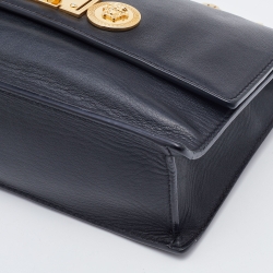 Pre Owned Versace Black Leather Medusa Flap Chain Shoulder Bag