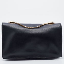 Pre Owned Versace Black Leather Medusa Flap Chain Shoulder Bag