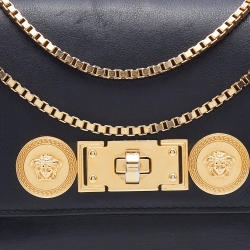 Pre Owned Versace Black Leather Medusa Flap Chain Shoulder Bag