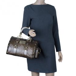Pre Owned Versace Bronze Quilted Snap Out Of It Satchel