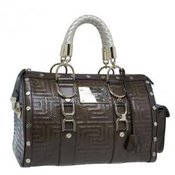Pre Owned Versace Bronze Quilted Snap Out Of It Satchel