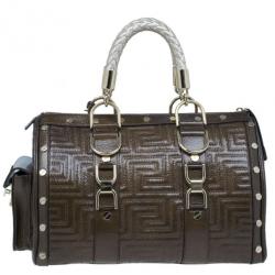 Pre Owned Versace Bronze Quilted Snap Out Of It Satchel