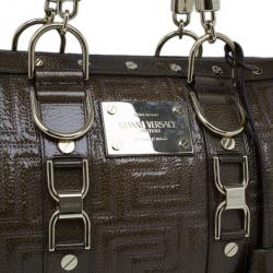 Pre Owned Versace Bronze Quilted Snap Out Of It Satchel