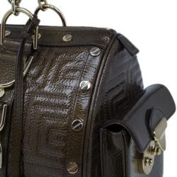 Pre Owned Versace Bronze Quilted Snap Out Of It Satchel