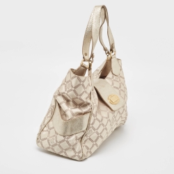 Versace Pale Gold/Light Beige Signature Fabric and Leather Tote