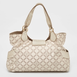 Versace Pale Gold/Light Beige Signature Fabric and Leather Tote
