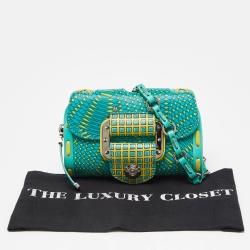 Pre Owned Versace Green/Yellow Printed Leather Crossbody Bag