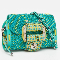 Pre Owned Versace Green/Yellow Printed Leather Crossbody Bag