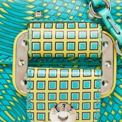 Pre Owned Versace Green/Yellow Printed Leather Crossbody Bag