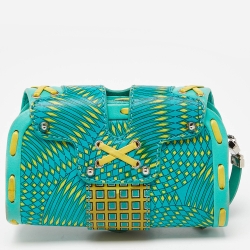 Pre Owned Versace Green/Yellow Printed Leather Crossbody Bag