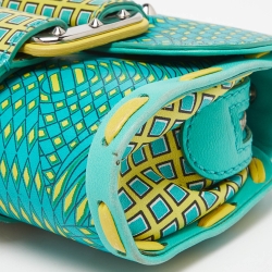 Pre Owned Versace Green/Yellow Printed Leather Crossbody Bag