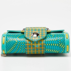 Pre Owned Versace Green/Yellow Printed Leather Crossbody Bag