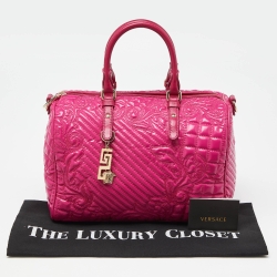 Pre Owned Versace Pink Patent Leather Boston Bag