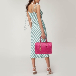 Pre Owned Versace Pink Patent Leather Boston Bag