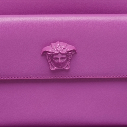 Pre Owned Versace Purple Leather Medusa Wristlet Zip Pouch