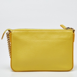 Pre Owned Versace Yellow Leather Medusa Zip Crossbody Bag