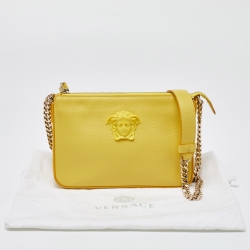 Pre Owned Versace Yellow Leather Medusa Zip Crossbody Bag
