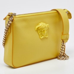 Pre Owned Versace Yellow Leather Medusa Zip Crossbody Bag