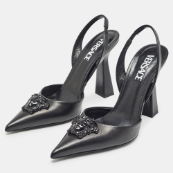 Pre Owned Versace Black Leather La Medusa Slingback Pumps Size 39