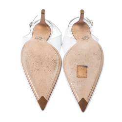 Pre Owned صندل فيرساتشي بالازو ميدوسا فتحة كعب مقدمة مدببة جلد أبيض مقاس 39