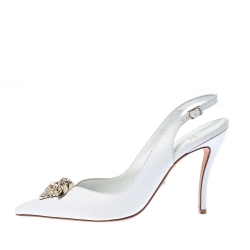 Pre Owned صندل فيرساتشي بالازو ميدوسا فتحة كعب مقدمة مدببة جلد أبيض مقاس 39