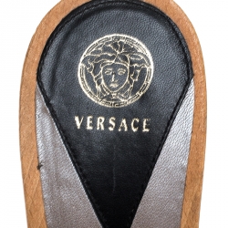Versace Black/Yellow Barocco Printed Leather Clog Platform Sandals Size 37.5