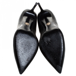 Pre Owned Versace Black Leather Medusa Logo Pointed Toe Pumps Size 41