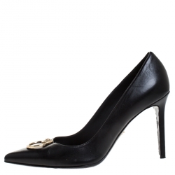 Pre Owned Versace Black Leather Medusa Logo Pointed Toe Pumps Size 41