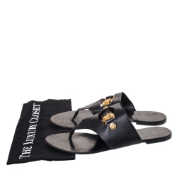 Versace Black Leather Medusa Detail Thong Flats Slides Size 41